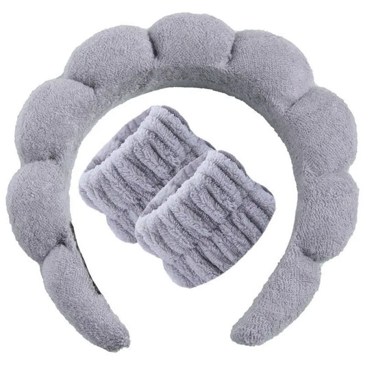 3Pcs Fashion Microfiber Spa Set – Washing Wristbands & Puffy Headbands