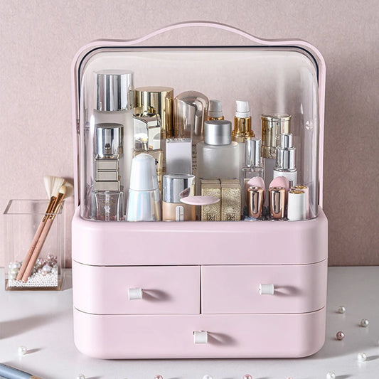 1PC Dust-Proof Makeup Organizer Box – Desktop Cosmetic Storage with Drawer