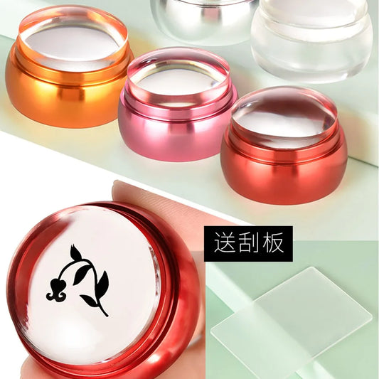 Jelly Silicone Nail Stamper & Scraper Set – With Cap & Nail Art Stamping Templates