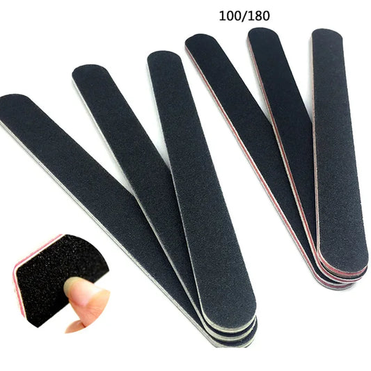 5PCS/10PCS Professional Nail Files – 100/180 Grit Black Sandpaper Buffing & Shaping Tools
