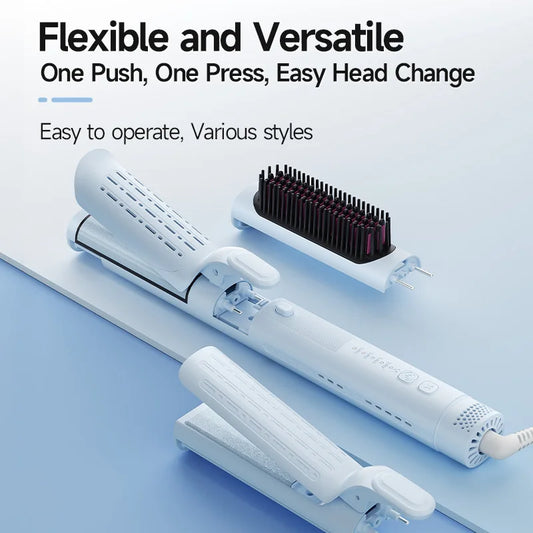 3-in-1 Multi-Function Hair Straightener – One-Push Head Change for Straight, Curly & Wavy Styling