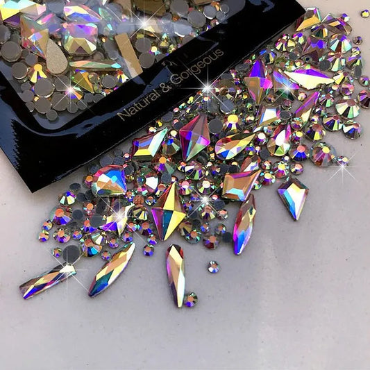 170pcs Glass Rhinestone Nail Art Set – 150pcs Round Flatback + 20pcs Mixed Shape Beads