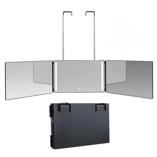 LED 3-Way Self Haircut Mirror – Rechargeable 360° Adjustable Mirror with Height Hooks