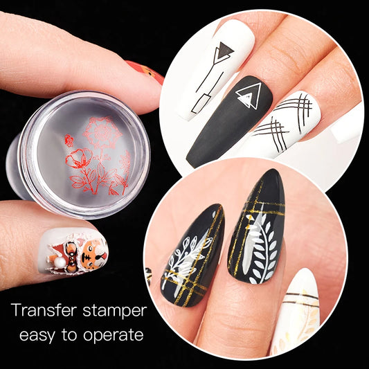 Silicone Transparent Nail Art Stamping Kit – French Manicure Stamper with Scraper & Stencil Plate
