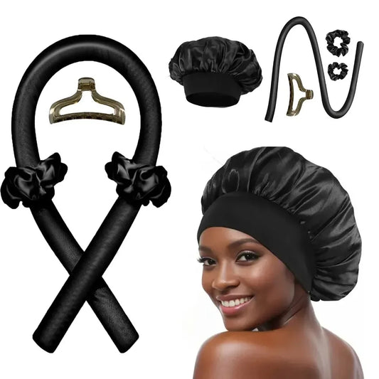Heatless Curling Rod Night Cap – No-Heat Ribbon Lazy Hair Curlers & Sleeping Headband
