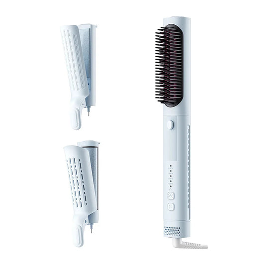3-in-1 Multi-Function Hair Straightener – One-Push Head Change for Straight, Curly & Wavy Styling