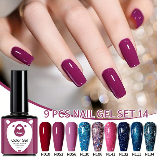 XEIJAYI 9PCS Gel Nail Polish Set – 7.3ml Popular Colors UV/LED Soak-Off Gel for Home & Salon DIY