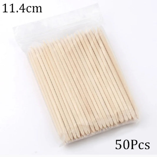 50/100PCS Orange Wood Nail Sticks – Double-Sided Cuticle Pusher & Nail Art Dotting Tools