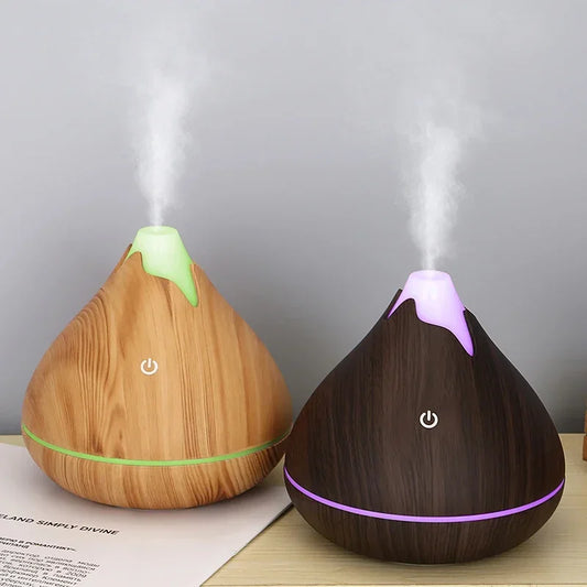 350ML Aromatherapy Essential Oil Diffuser – Wood Grain Ultrasonic Humidifier with Remote & 7-Color LED Light