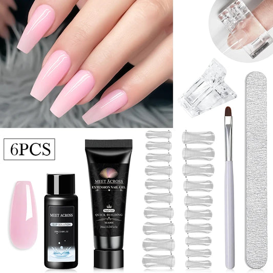 MEET ACROSS 20ML Nail Extension Gel Kit – Quick Building Hard Gel in Crystal White & Nude