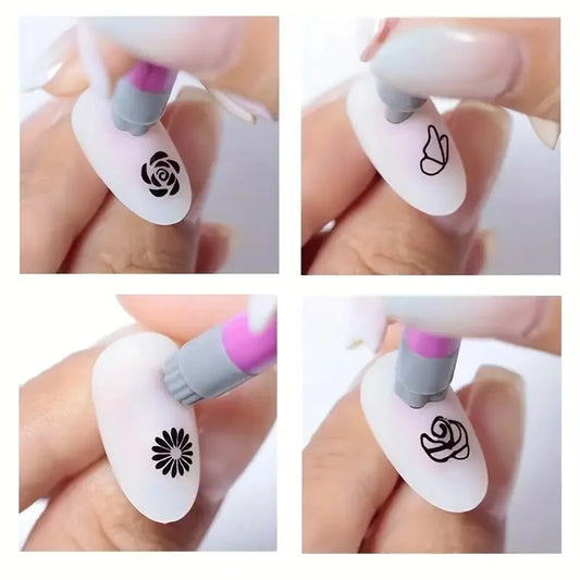 4/6/10Pcs Nail Art Stamp Pen Set – DIY Floral & Butterfly Dotting & Painting Tools