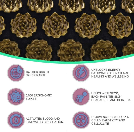 Acupressure Yoga Mat with Pillow – Kuznetsov’s Applicator Spike Set for Full-Body Massage & Wellness