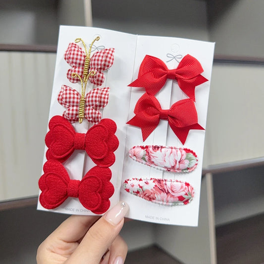 4/6/8Pcs Solid Nylon Hair Bow Clip Set – Hand-Woven Hair Accessories for Girls & Kids