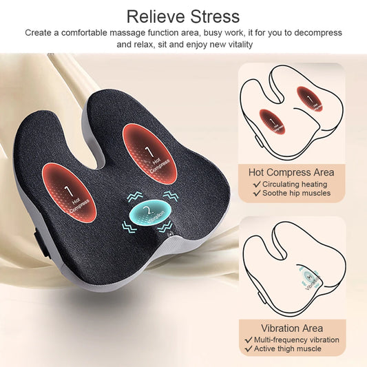 Massage Cushion Chair Pillow – Vibration & Hot Compress for Spine and Orthopedic Support