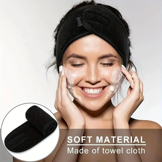 1PC Makeup Hairband – Stretch Terry Cloth Headband with Magic Tape