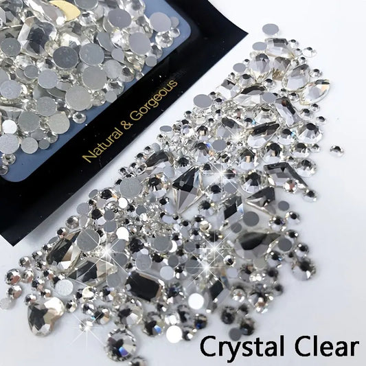 170pcs Glass Rhinestone Nail Art Set – 150pcs Round Flatback + 20pcs Mixed Shape Beads