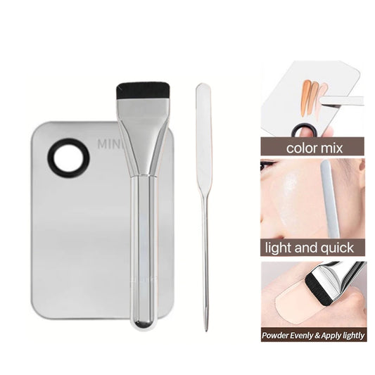 Stainless Steel Makeup Mixing Palette with Spatula – For Foundation, Lipstick & Eyeshadow