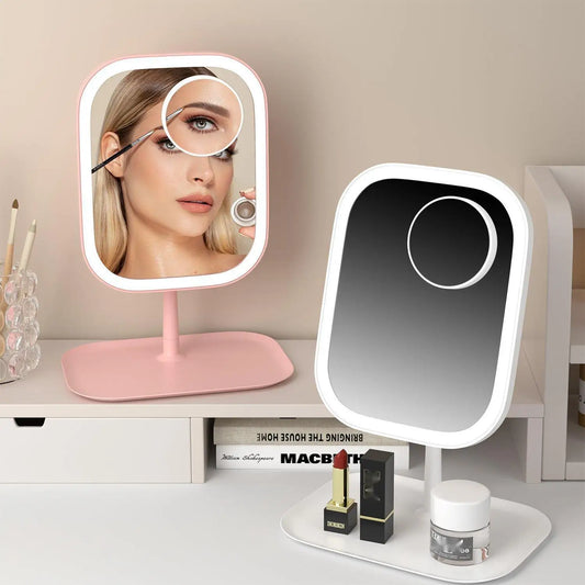 Rechargeable LED Makeup Mirror – Dimmable Light, Touch Control & Storage Base