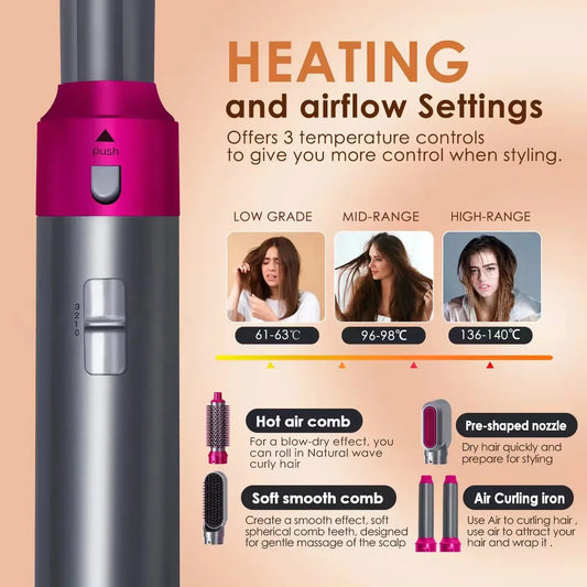 New 5-in-1 Hair Dryer Multi Styler – Curling Iron, Straightener, and Hair Brush Set