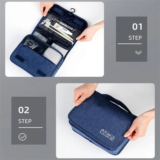 Portable Toiletry Washbag with Hanging Hook – Waterproof Travel Cosmetic Bag for Men & Women