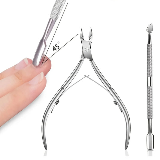 Cuticle Trimmer with Cuticle Pusher – Professional Stainless Steel Cuticle Remover & Nipper Set