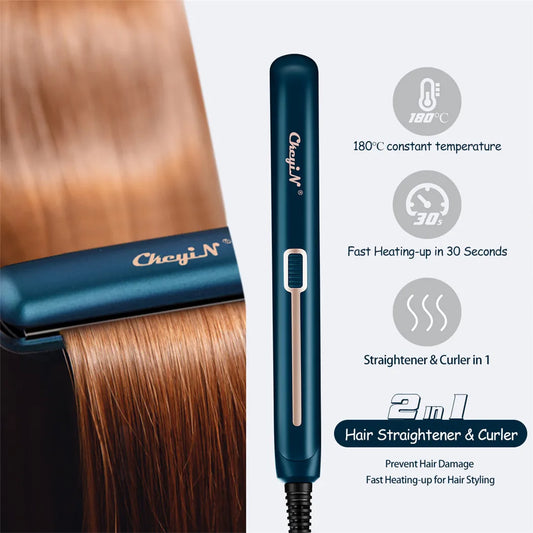 CkeyiN Mini Hair Flat Iron – 2 in 1 Hair Straightener and Curler