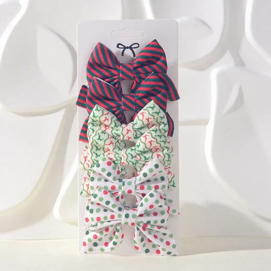 6PCS Girls' Holiday Hair Clip Set – Hand-Woven Pattern Bow Clips for Halloween & Christmas
