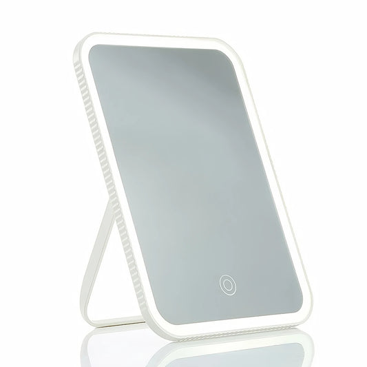LED Makeup Mirror with Touch Screen – Foldable, Rechargeable Travel Mirror with 3 Light Modes