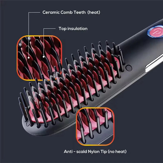Mini Portable Electric Beard Straightener – Fast Heating Ceramic Hot Comb